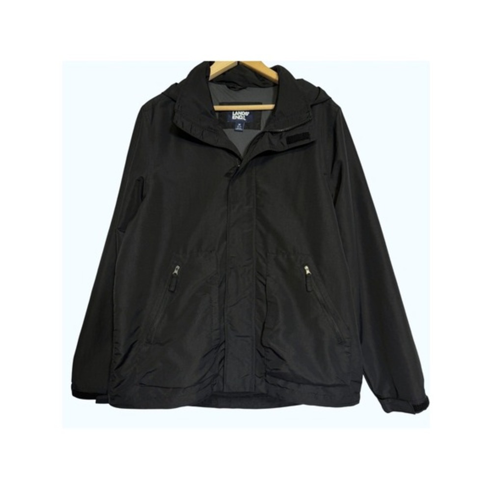 Lands End Mid Weight Jacket Mens M‎ 38-40 Black Wind Water Resistant Rain Guard
